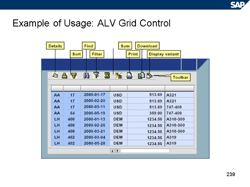 239 Example of Usage: ALV Grid Control